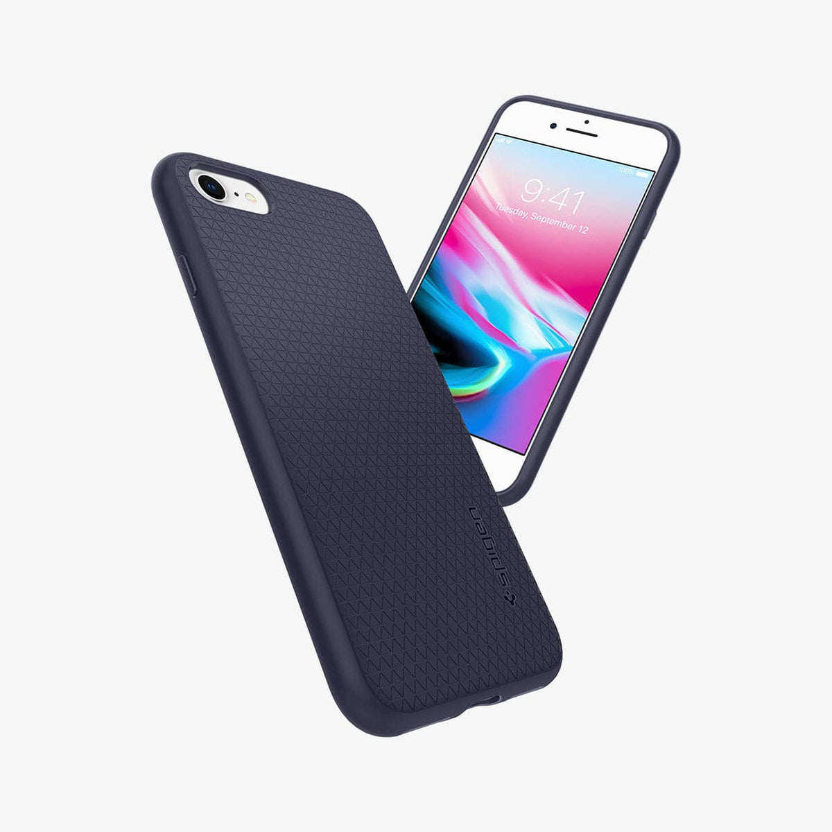 042CS21189 - iPhone 7 Case Liquid Air in midnight blue showing the back, front and sides