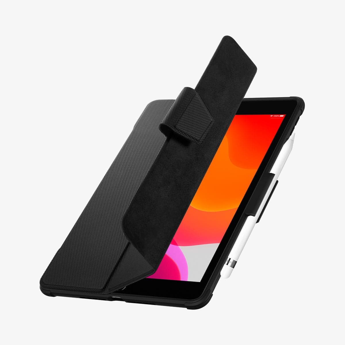 ACS01216 - iPad 10.2" Case Rugged Armor Pro in black showing the front with cover half open