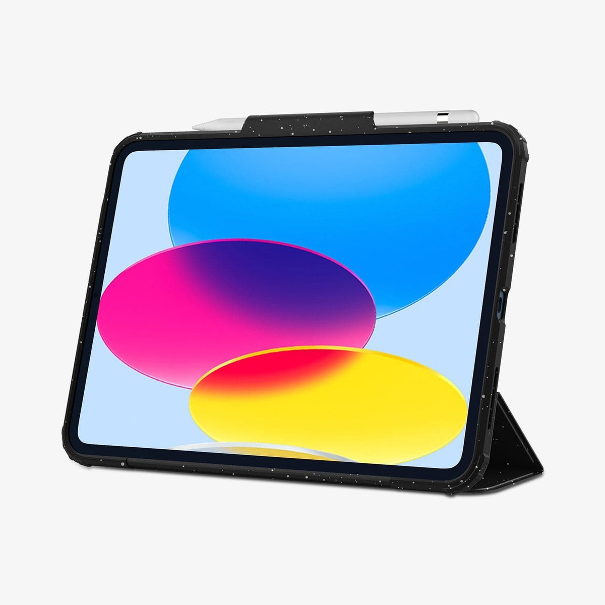 ACS05941 - iPad 10.9" Case Ultra Hybrid Pro in speckled black showing the front with device propped up by built in kickstand