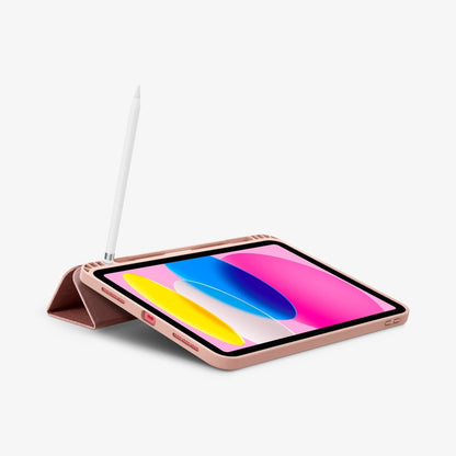 ACS05307 - iPad 10.9" Case Urban Fit in rose gold showing the front and bottom with device propped up by built in kickstand and pencil in slot