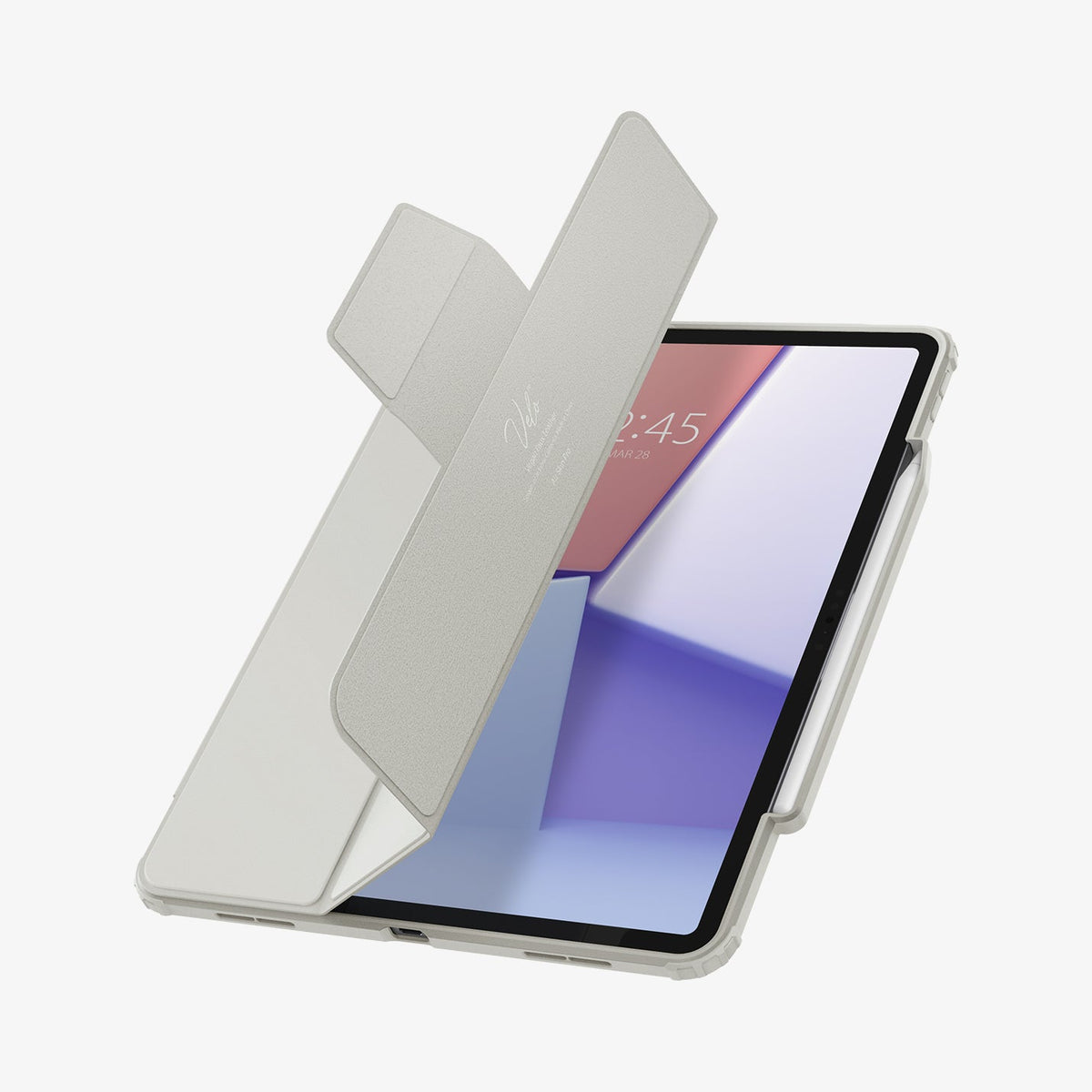 ACS07677 - iPad Air 12.9-inch Case Air Skin Pro in Gray showing the front with cover half open with s-pen attached