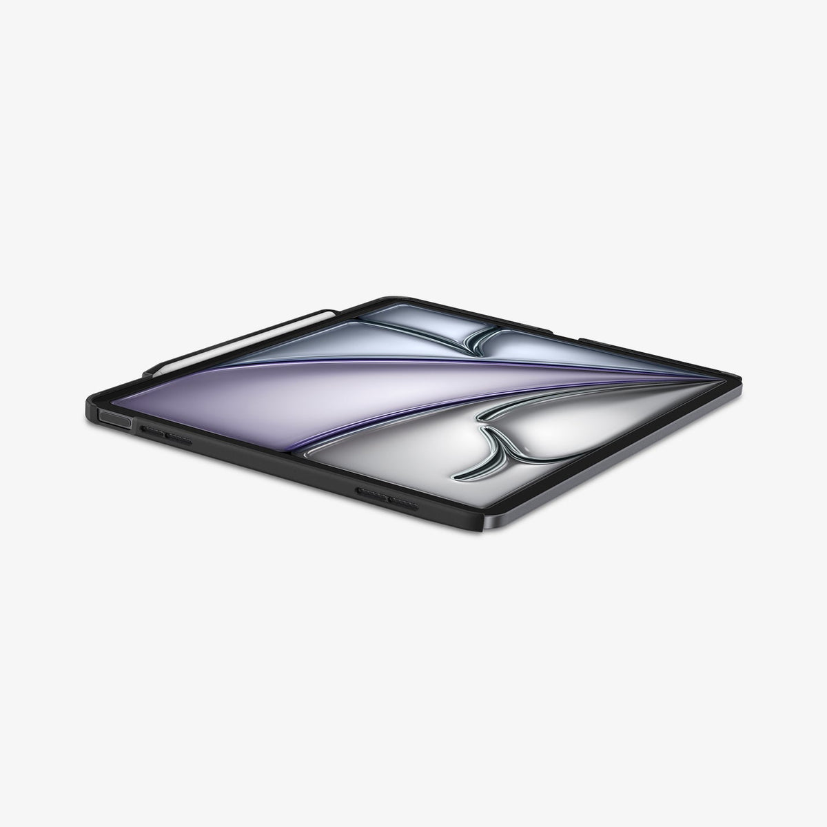 ACS07670 - iPad Air 13-inch (2024) Case Enzo Aramid in Black showing the front and partial side with stylus pen attached