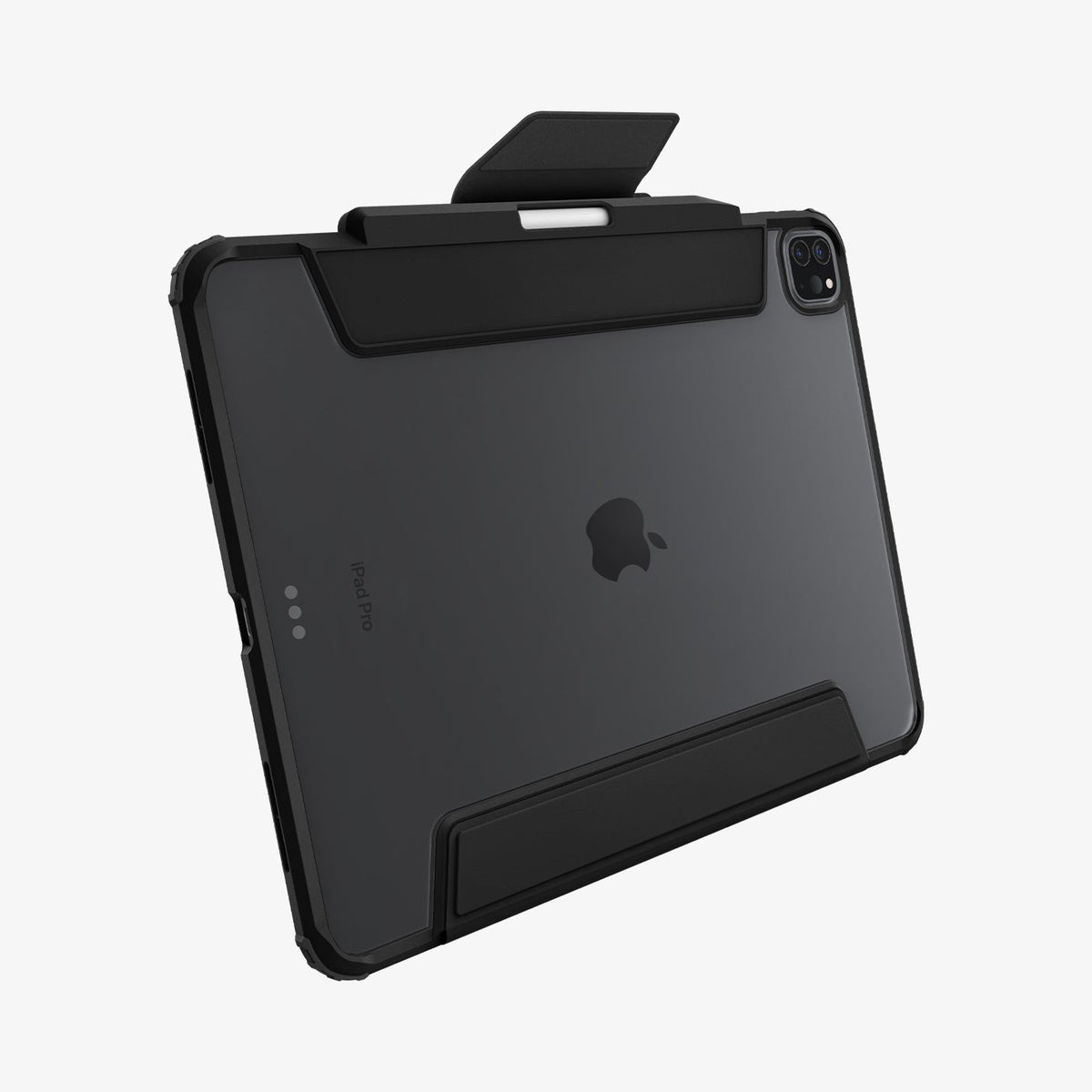 ACS07766 - iPad Pro 12.9-inch Case Air Skin Pro in Gray showing the back and bottom with cover flap open with s-pen attached