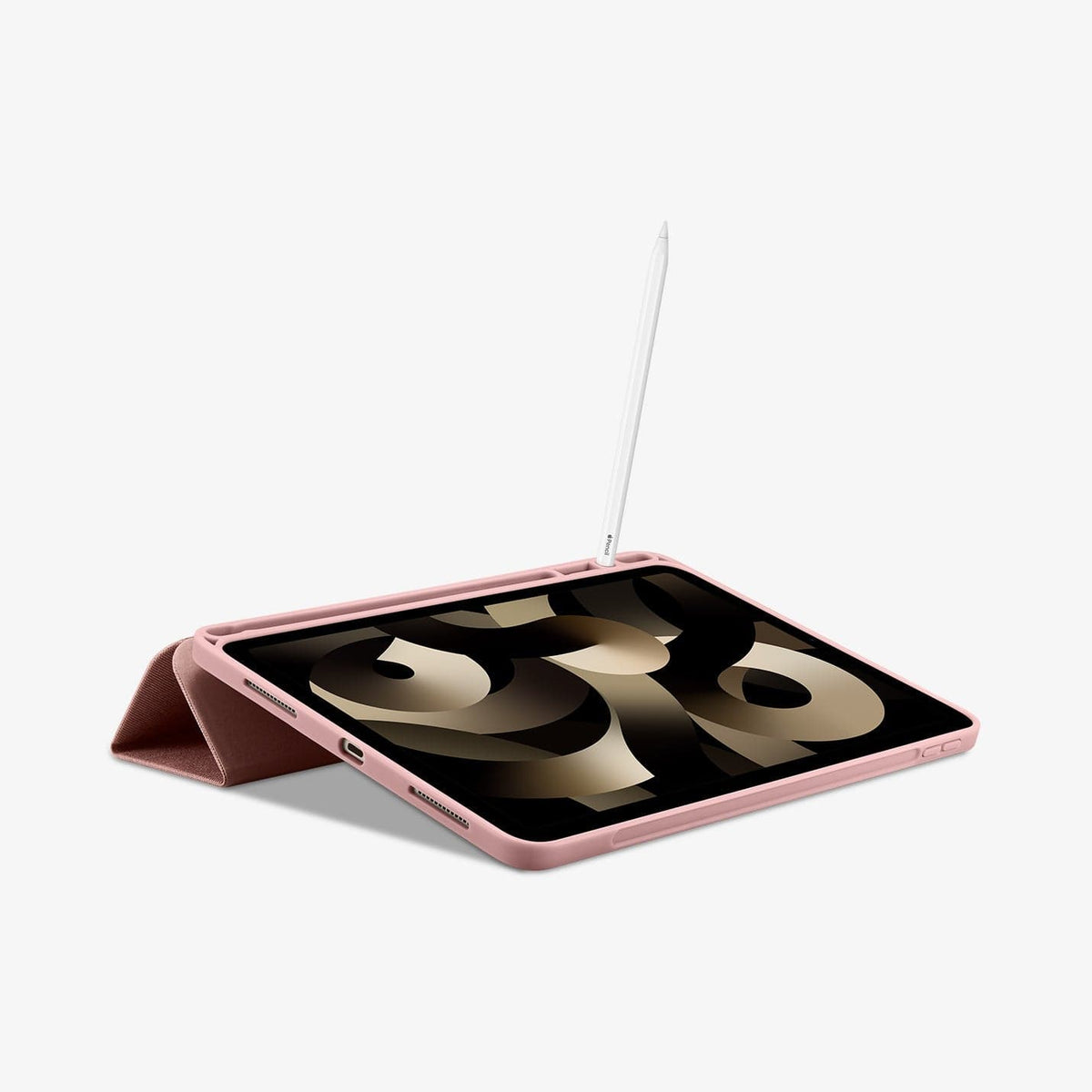 ACS01944 - iPad Air 10.9" Case Urban Fit in rose gold showing the front and partial bottom with device propped up by built in kickstand