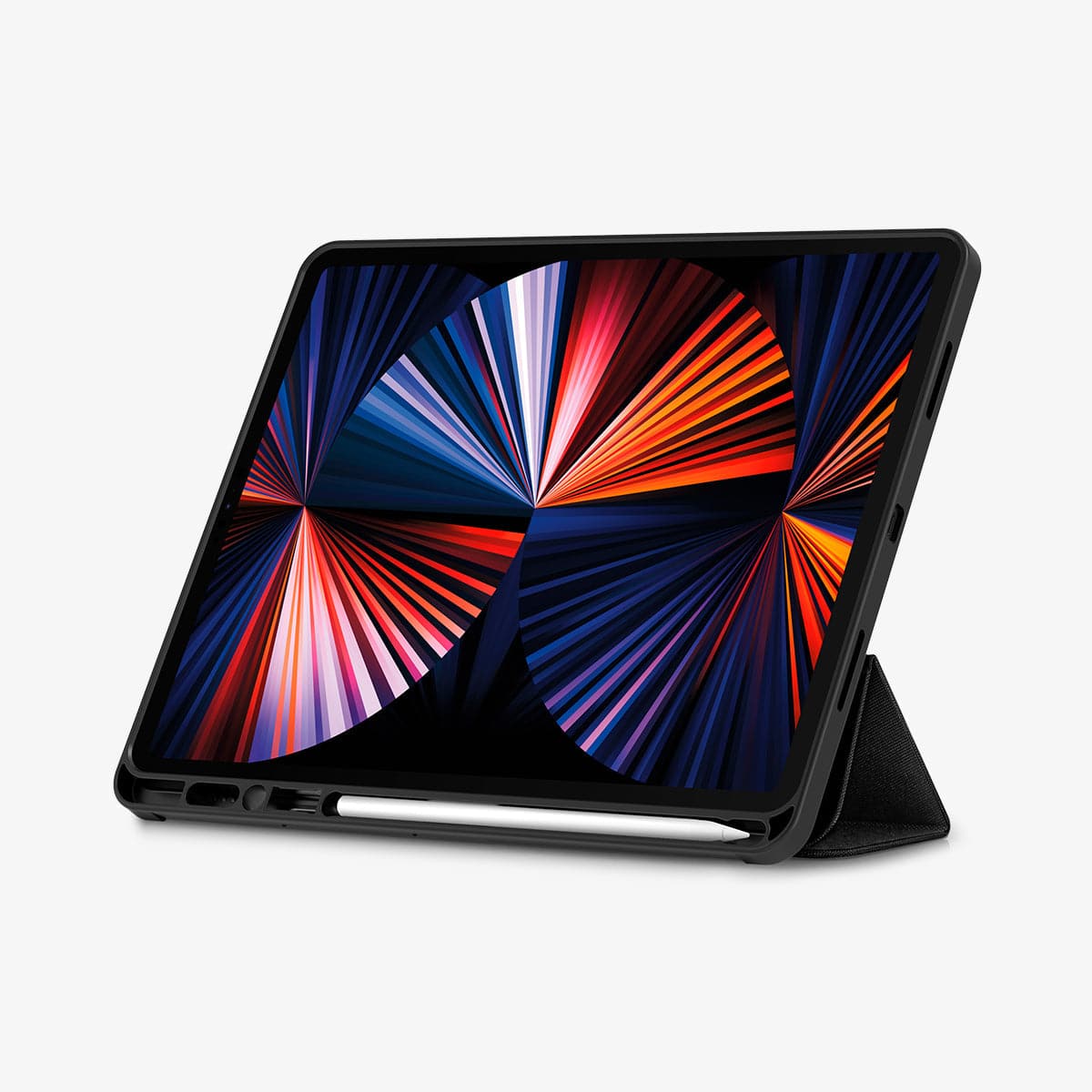 ACS03434 - iPad Pro 12.9" (2022/2021) Case Urban Fit in black showing the front and side with device propped up by built in kickstand