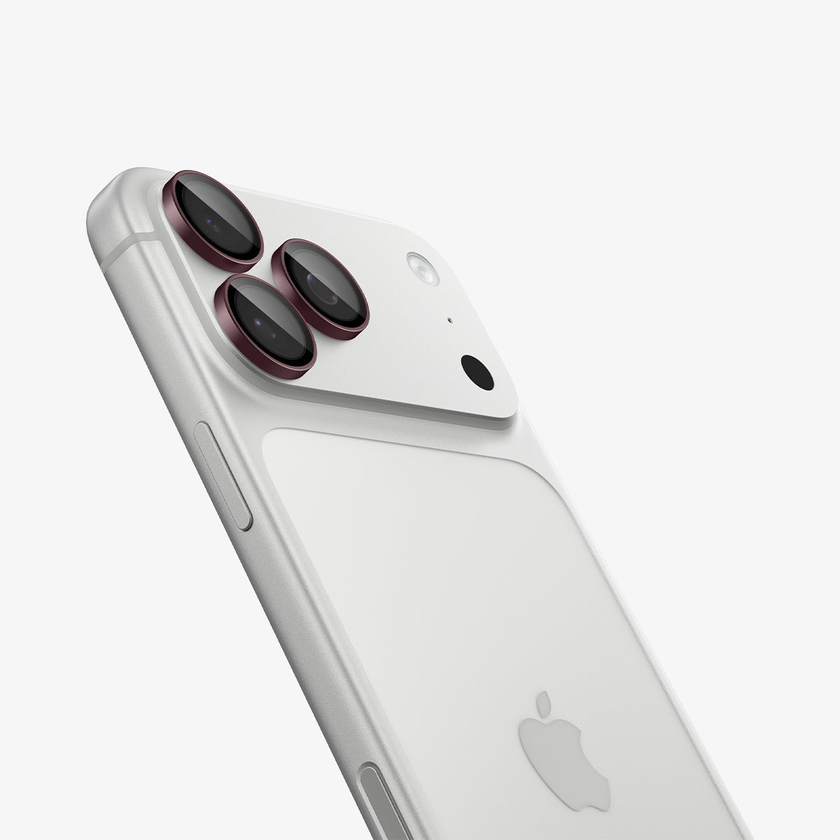 AGL12044 - iPhone 18 Pro Max / iPhone 18 Pro Optik Pro EZ Fit Lens Protector in burgundy showing individual lens protectors installed over the camera lenses.
