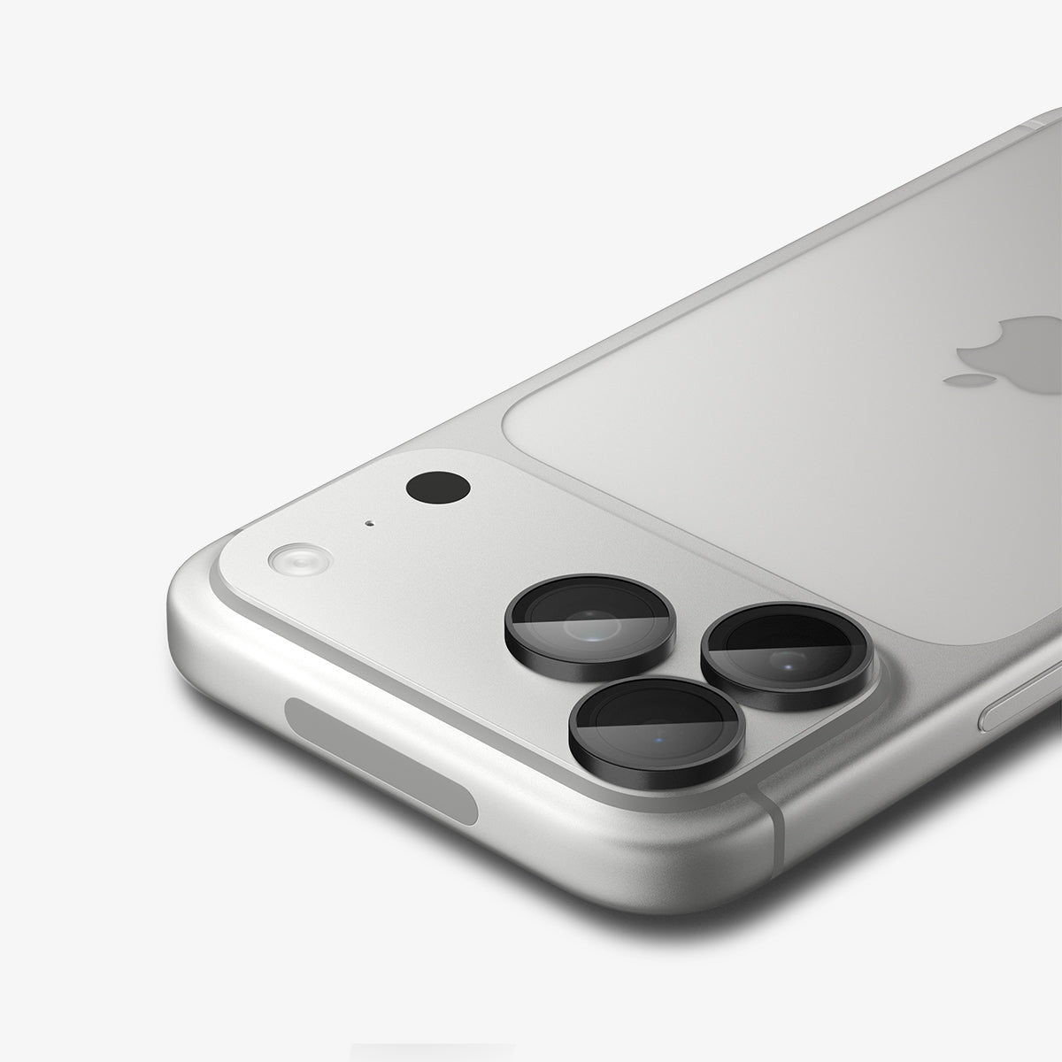AGL12043 - iPhone 18 Pro Max / iPhone 18 Pro Optik Pro EZ Fit Lens Protector in black showing a close-up of three lens protectors fitted securely over the camera lenses.