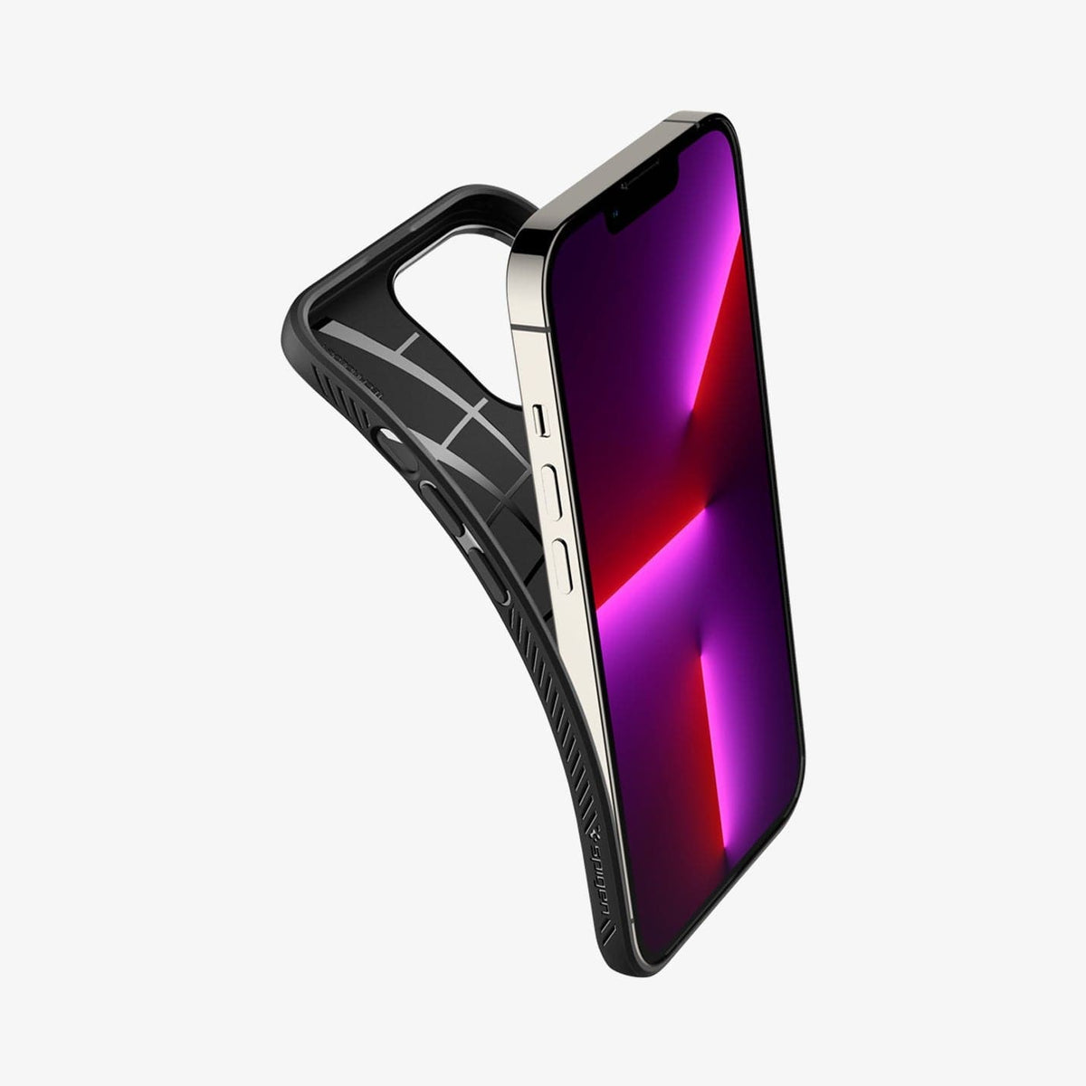 ACS03258 - iPhone 13 Pro Case Liquid Air in matte black showing the flexible back and side