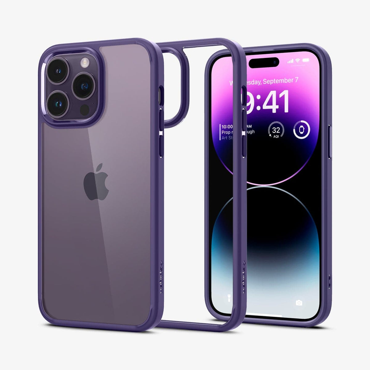 ACS05574 - iPhone 14 Pro Max Case Ultra Hybrid in deep purple showing the back, inside and front