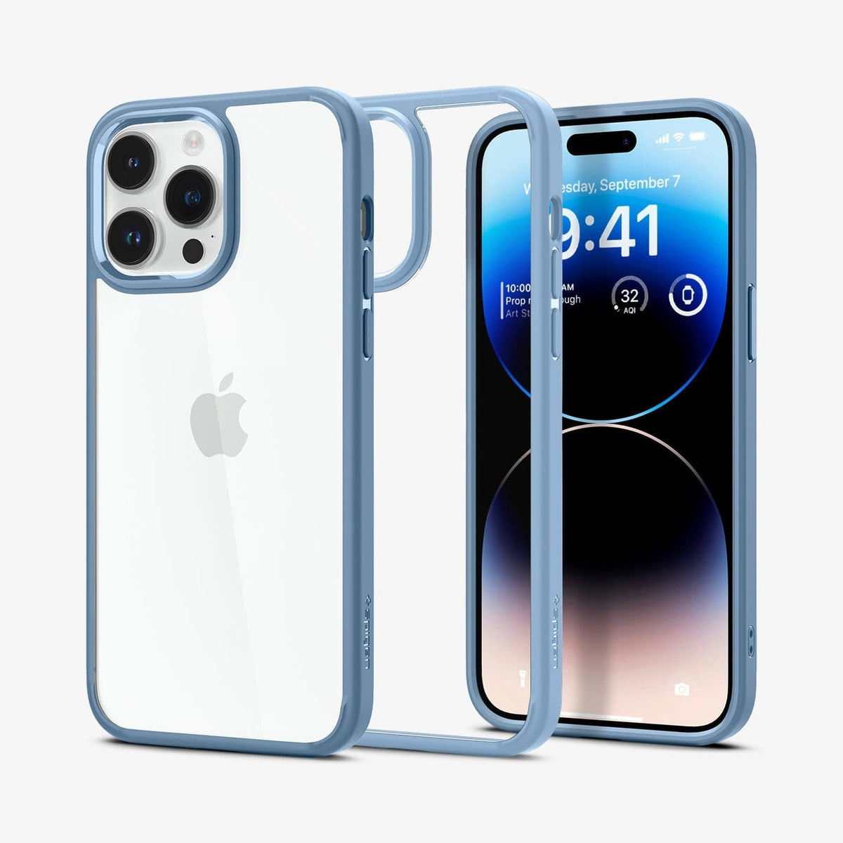 ACS04964 - iPhone 14 Pro Case Ultra Hybrid in sierra blue showing the back, inside and front