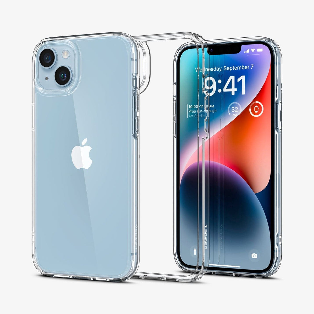 ACS05040 - iPhone 14 Case Ultra Hybrid in crystal clear showing the back, inside and front