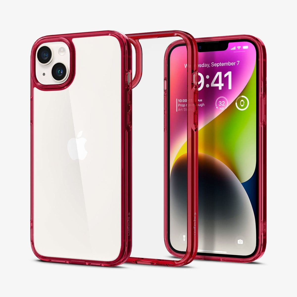 ACS04896 - iPhone 14 Plus Case Ultra Hybrid in red crystal showing the back, inside and front