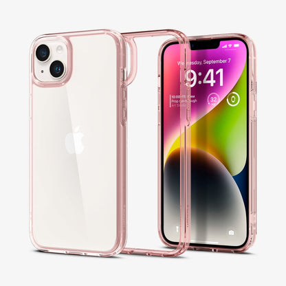 ACS05043 - iPhone 14 Case Ultra Hybrid in rose crystal showing the back, inside and front