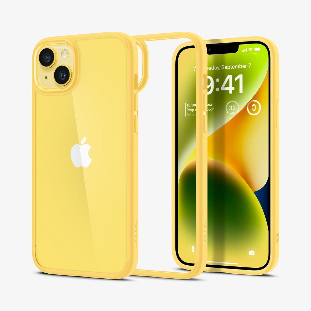 ACS06272 - iPhone 14 Case Ultra Hybrid in butter yellow showing the back, inside and front