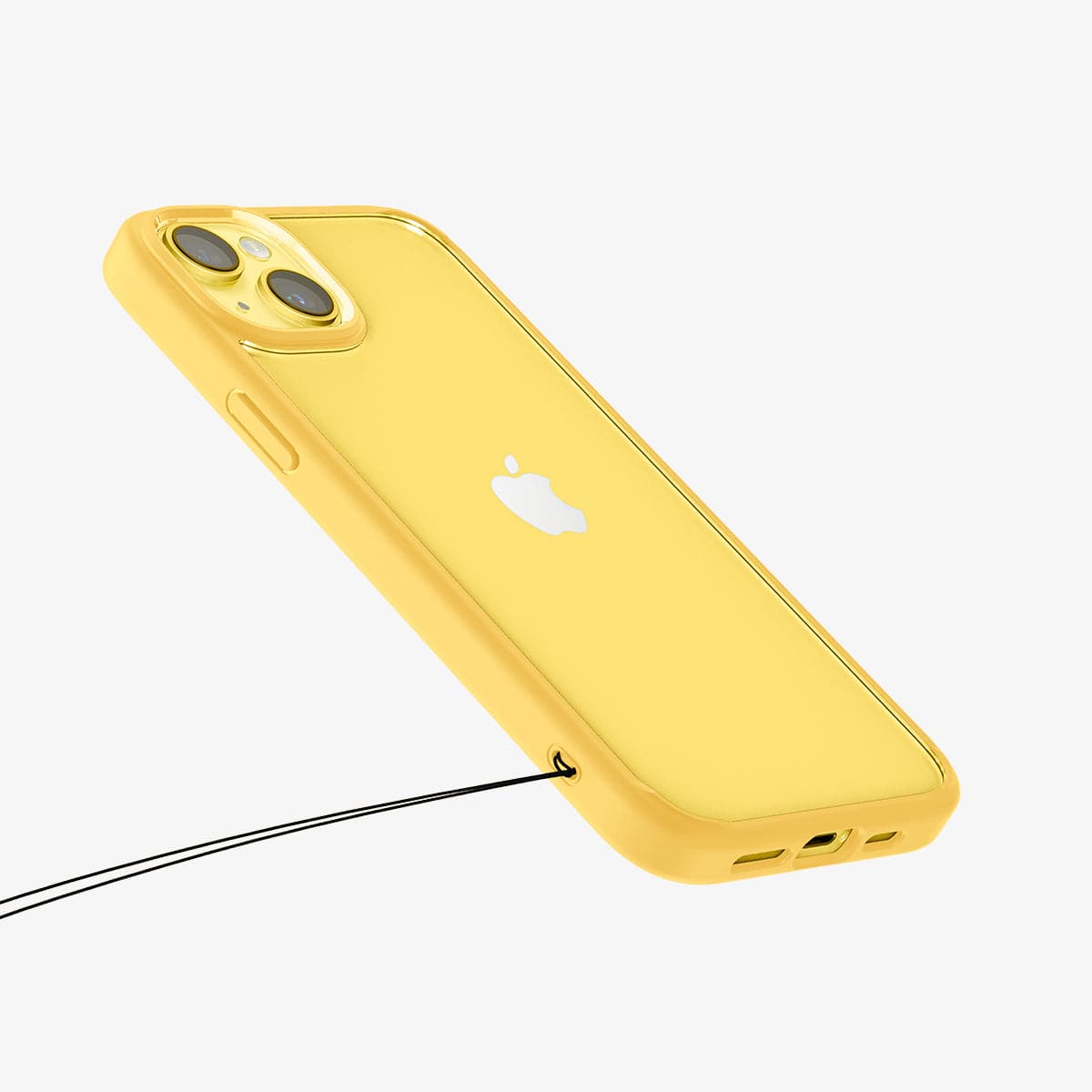 ACS06272 - iPhone 14 Case Ultra Hybrid in butter yellow showing the back, side and lanyard attached