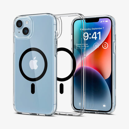 ACS04903 - iPhone 14 Plus Case Ultra Hybrid (MagFit) in black showing the back, inside and front