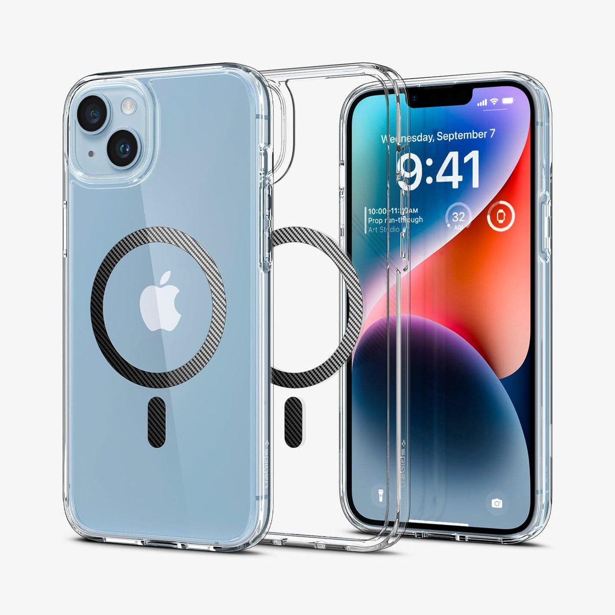 ACS05050 - iPhone 14 Case Ultra Hybrid (MagFit) in carbon fiber showing the back, inside and front