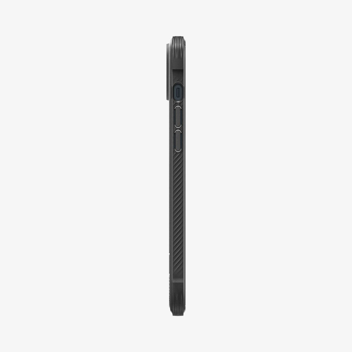 ACS04890 - iPhone 14 Plus Case Rugged Armor (MagFit) in matte black showing the side with volume controls