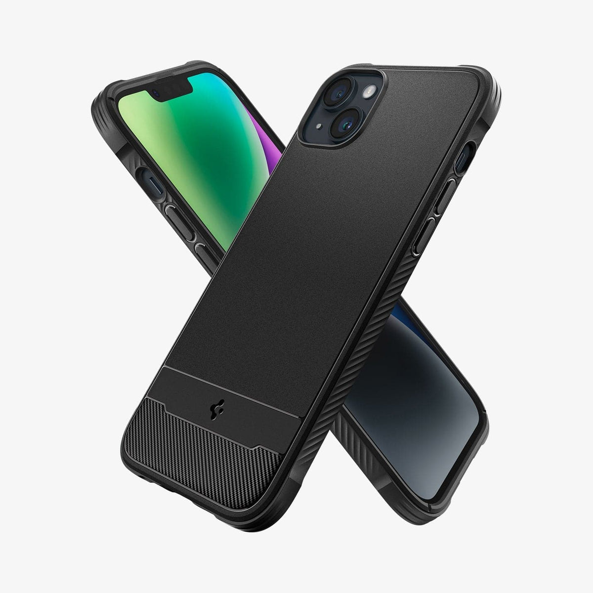 ACS04890 - iPhone 14 Plus Case Rugged Armor (MagFit) in matte black showing the back, sides and front