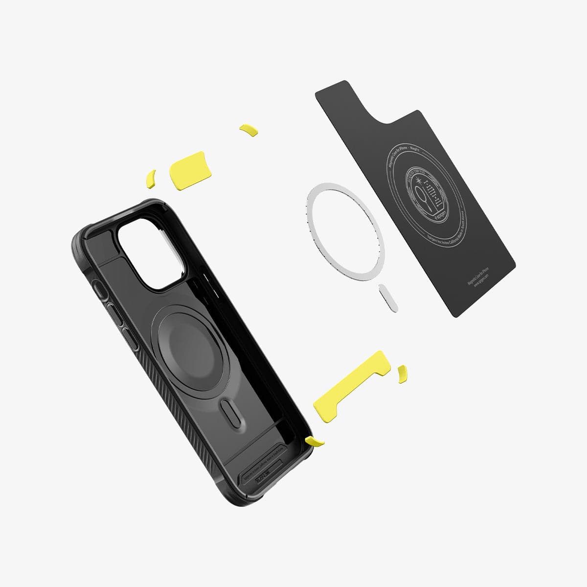 ACS04956 - iPhone 14 Pro Case Rugged Armor (MagFit) in matte black showing the multiple mag layers