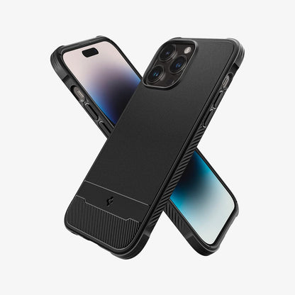 ACS04956 - iPhone 14 Pro Case Rugged Armor (MagFit) in matte black showing the back, sides and front