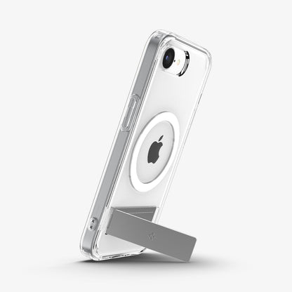 ACS09148 - iPhone 17e Case Ultra Hybrid S (MagFit) in Clear White showing the back, partial side propped up with the built-in kickstand in portrait style