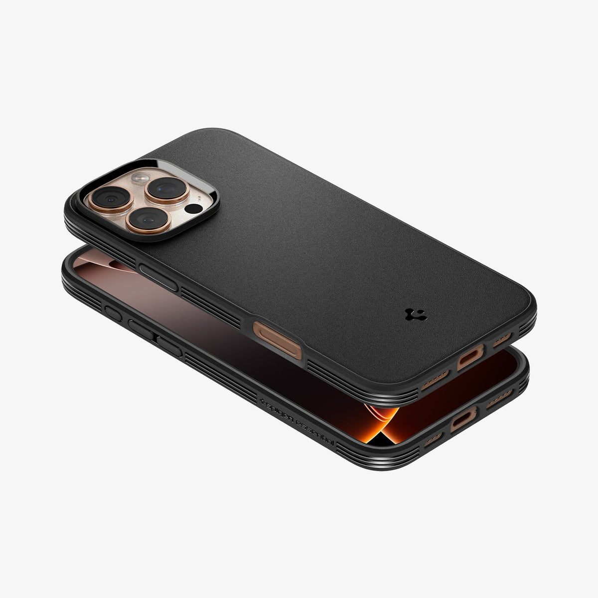 ACS08156 - iPhone 16 Pro Sand Blast in Matte Black showing the back and side with case bending away from the device