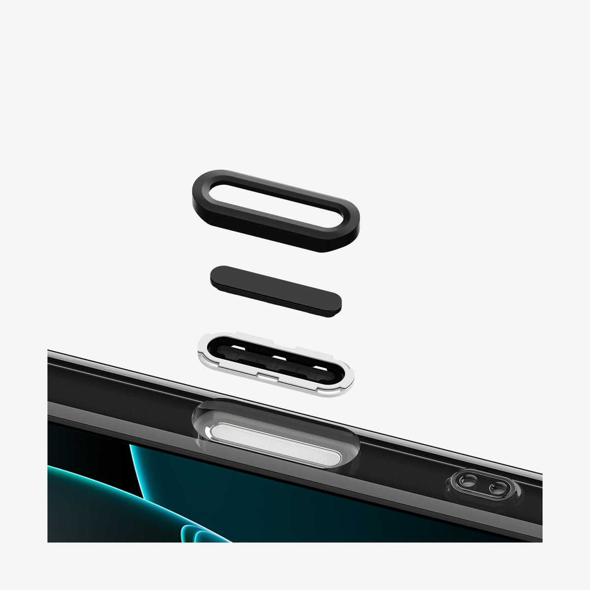 ACS09757 - iPhone 16 Pro Max Case c11 Series Sephiroth Edition (MagFit) showing the detached camera button hovering above the camera cutout