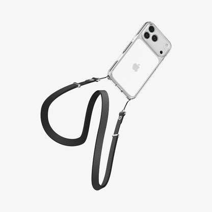 ACS10064 - iPhone 17 Pro Ultra Hybrid in Crystal Clear showing device with lanyard hole