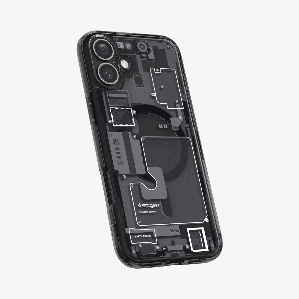 ACS08208 - iPhone 16 Case Ultra Hybrid Zero One (MagFit) in Zero One showing the back, partial side and bottom
