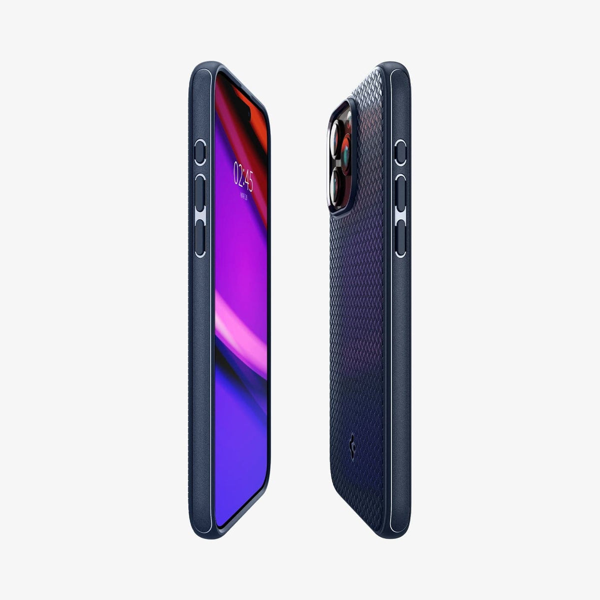 ACS06737 - iPhone 15 Pro Case Mag Armor (MagFit) in navy blue showing the sides, partial front and back