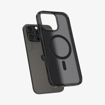 ACS08514 - iPhone 16 Pro Case Ultra Hybrid T (MagFit) in Frost Black showing the back, hovering above the device