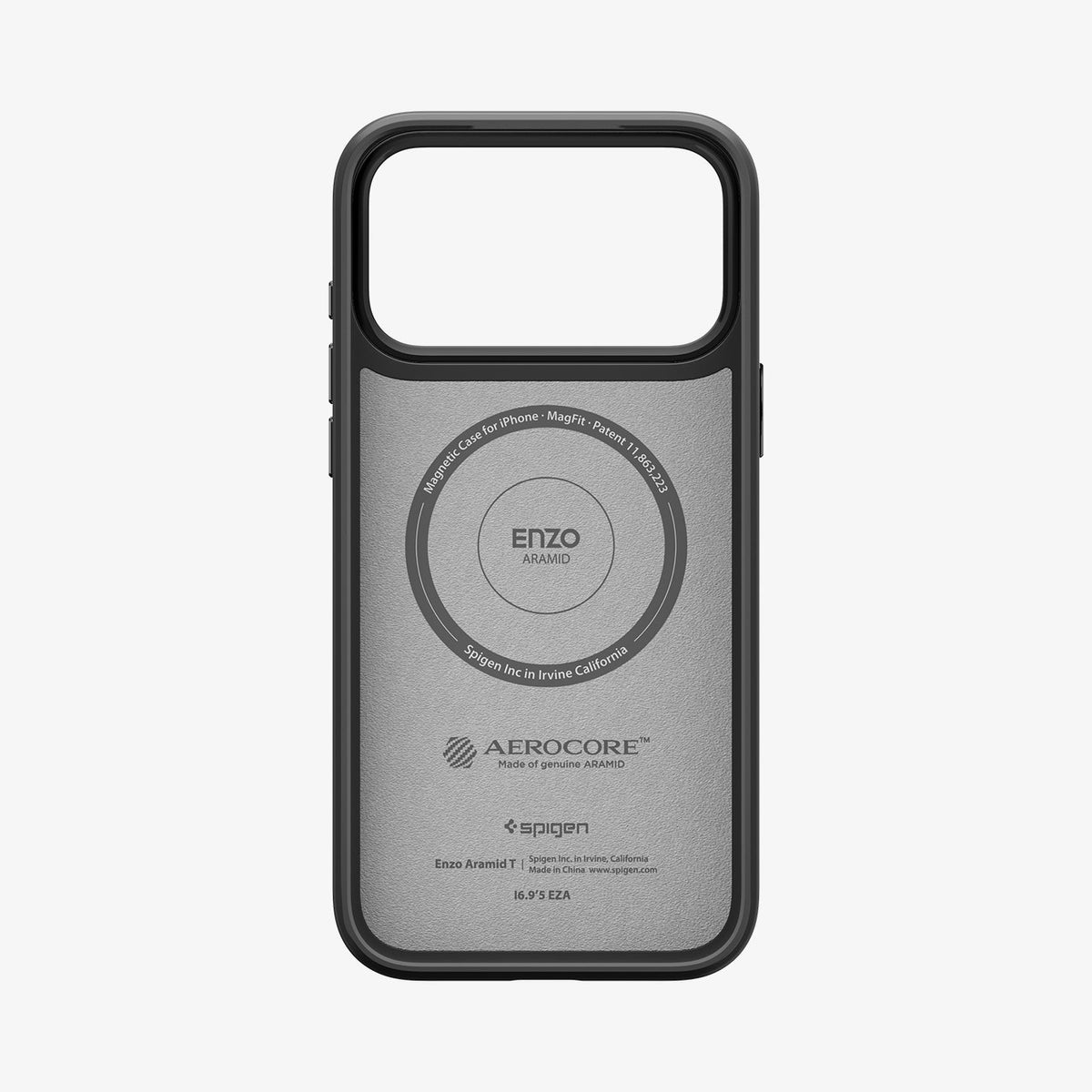 ACS09906- iPhone 18 Pro Max / iPhone 17 Pro Max Enzo Aramid T (Mag Fit) Black Black showing the inner case structure with an integrated magnetic ring and protective lining