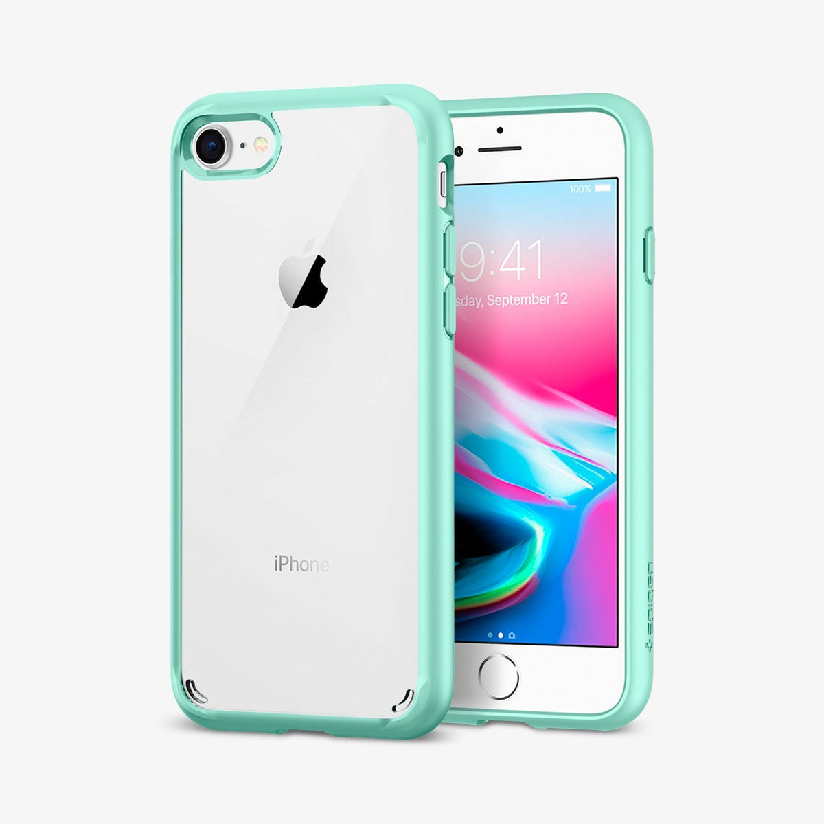 042CS20925 - iPhone SE Ultra Hybrid case in mint showing the back and front