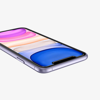 064GL25166 - iPhone XR Screen Protector GLAS.tR EZ Fit showing the front and side with screen on