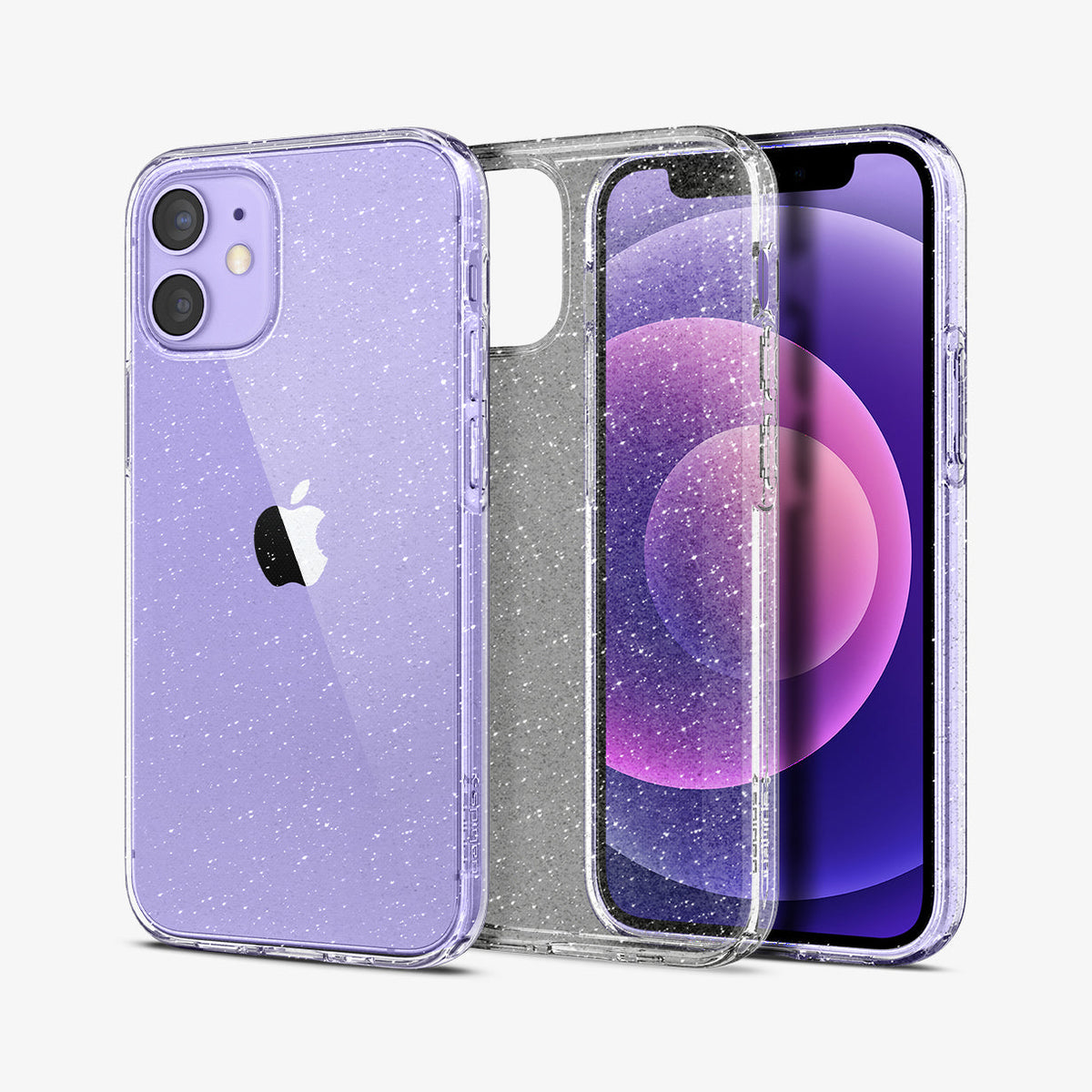 ACS01698 - iPhone 12 Pro / 12 Case Liquid Crystal Glitter in crystal quartz showing the back, inside and front