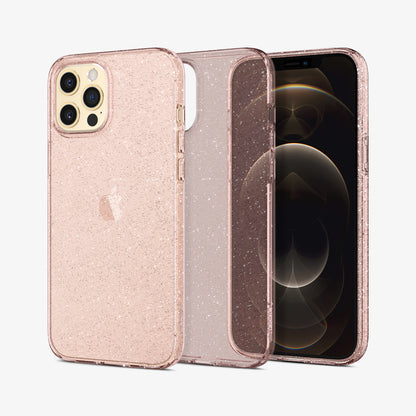 ACS01615 - iPhone 12 Pro Max Case Liquid Crystal Glitter in rose quartz showing the back, inside and front