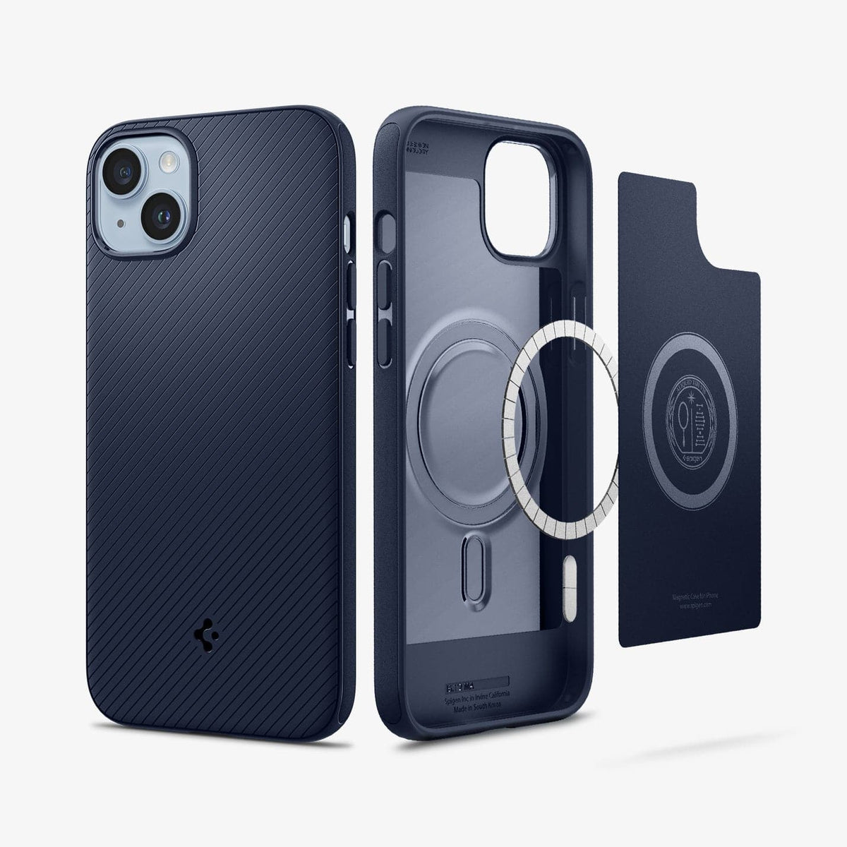 ACS05066 - iPhone 14 Case Mag Armor (MagFit) in navy blue showing the back and inside with mag layers