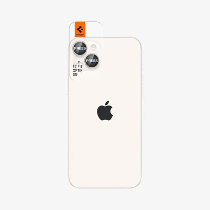 AGL05604 - iPhone 14 / 14 Plus Optik Pro Lens Protector in starlight showing the back with ez fit installed on camera lens