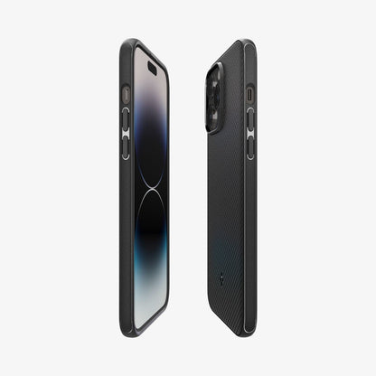ACS04989 - iPhone 14 Pro Case Mag Armor (MagFit) in matte black showing the sides, partial back and front
