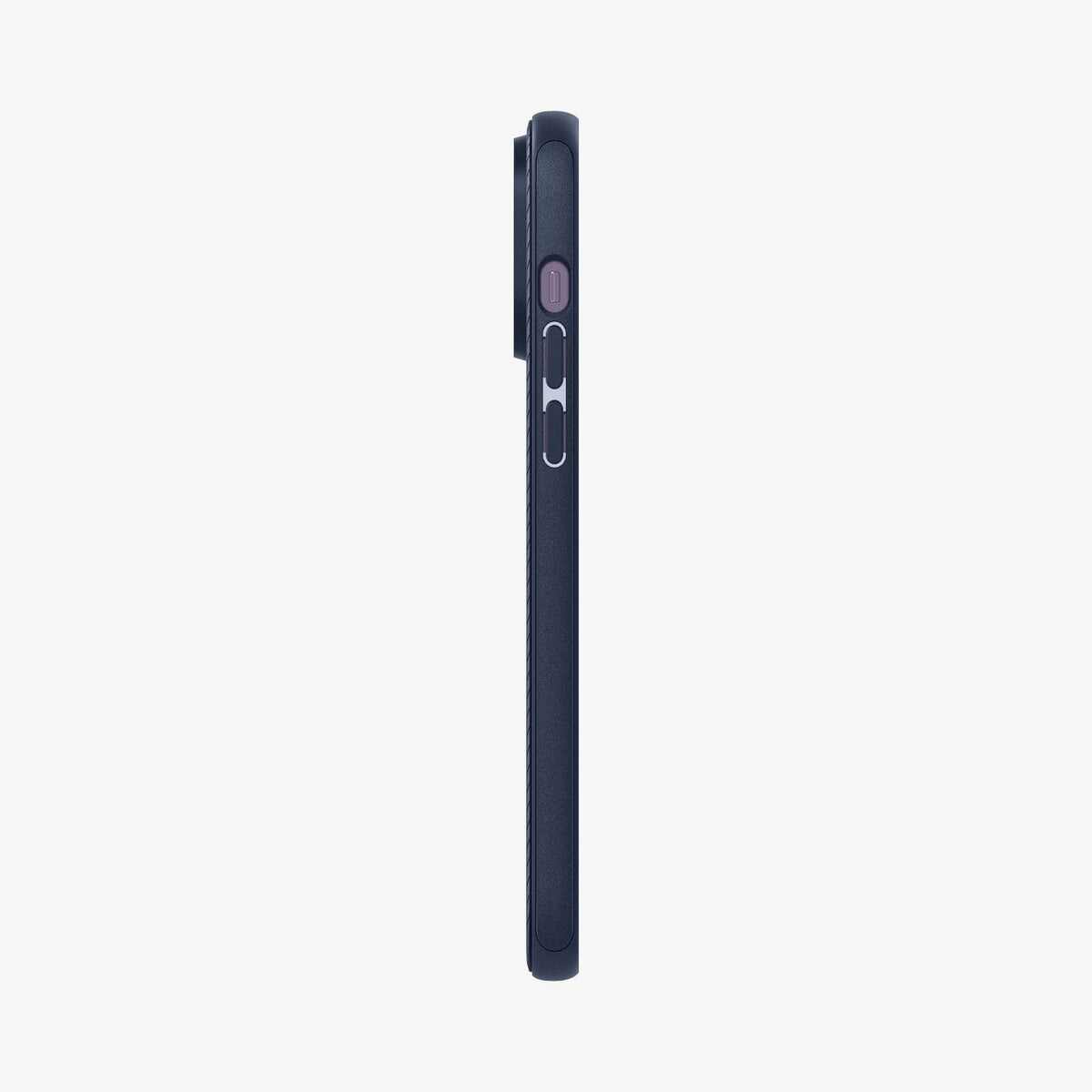 ACS04845 - iPhone 14 Pro Max Case Mag Armor (MagFit) in navy blue showing the side with volume controls