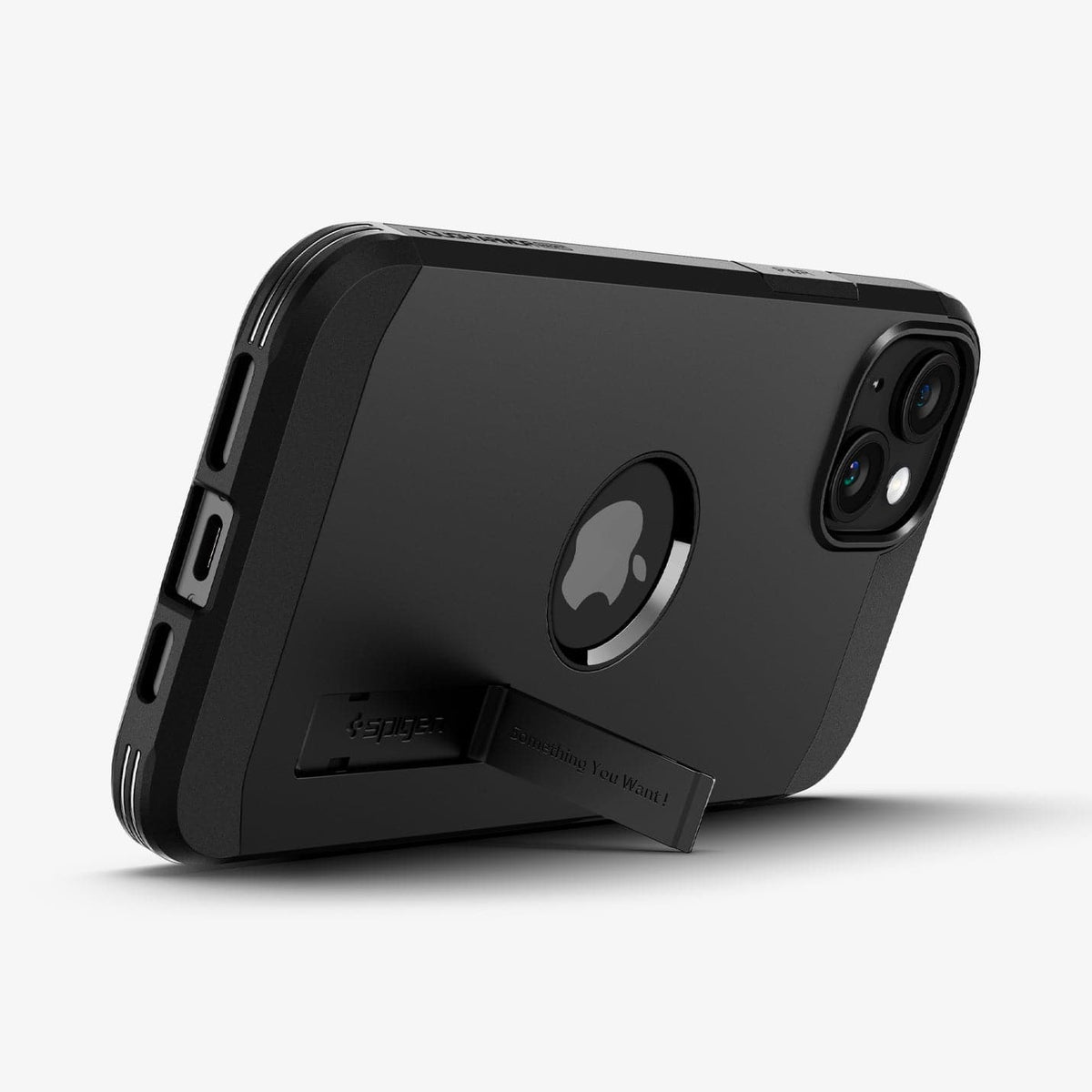 ACS06811 - iPhone 15 Case Tough Armor (MagFit) in black showing the back with device propped up by built in kickstand