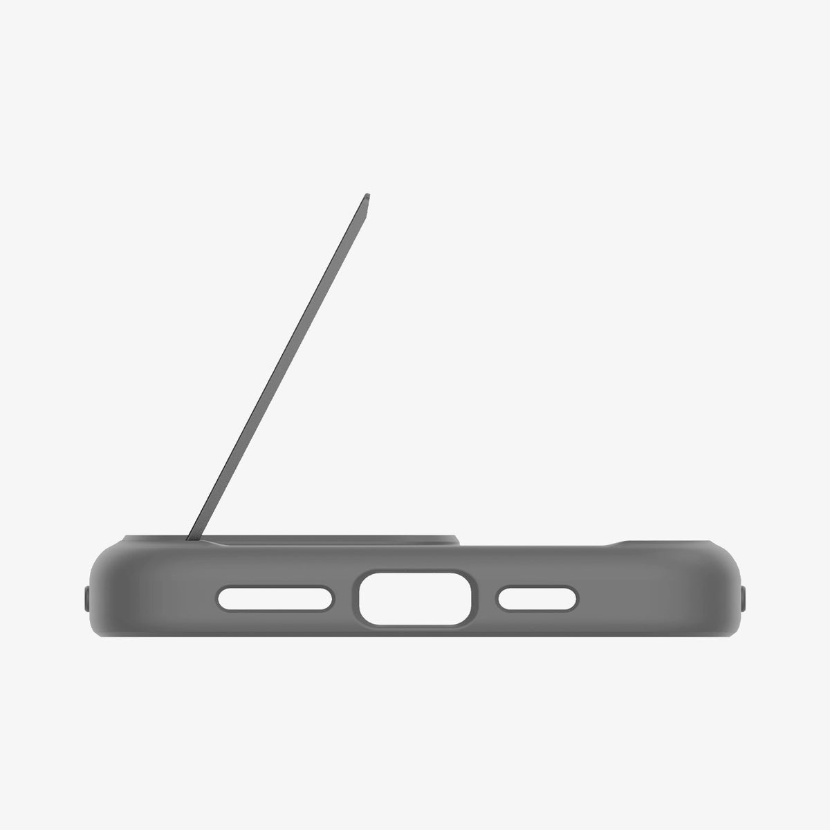 ACS08378 - iPhone 16 Pro Max Case Ultra Hybrid S (MagFit) in Frost Gray showing the bottom, with built-in kickstand lifted up