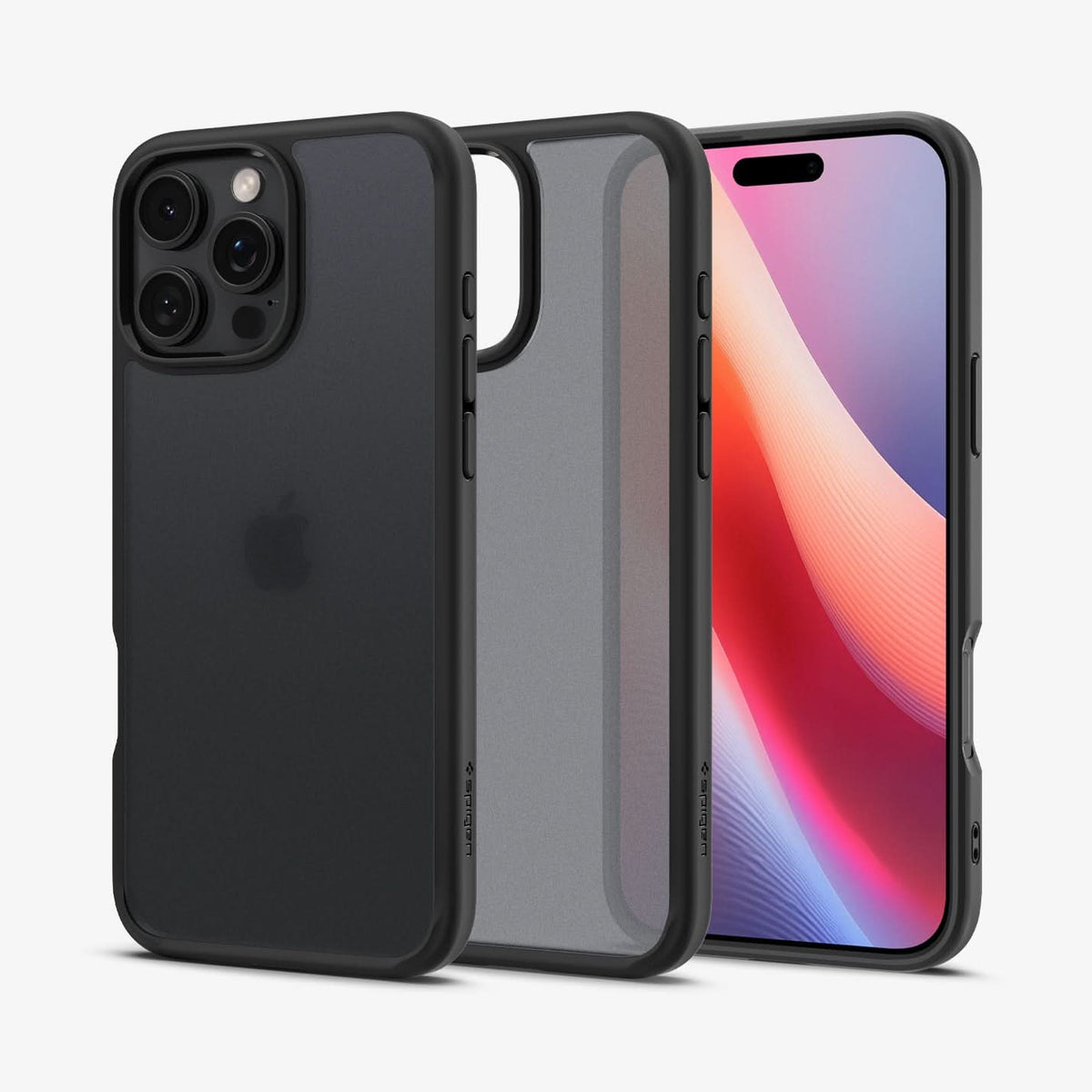 ACS08124 - iPhone 16 Pro Case Ultra Hybrid in Frost Black showing the back, partial sides, inner side and front