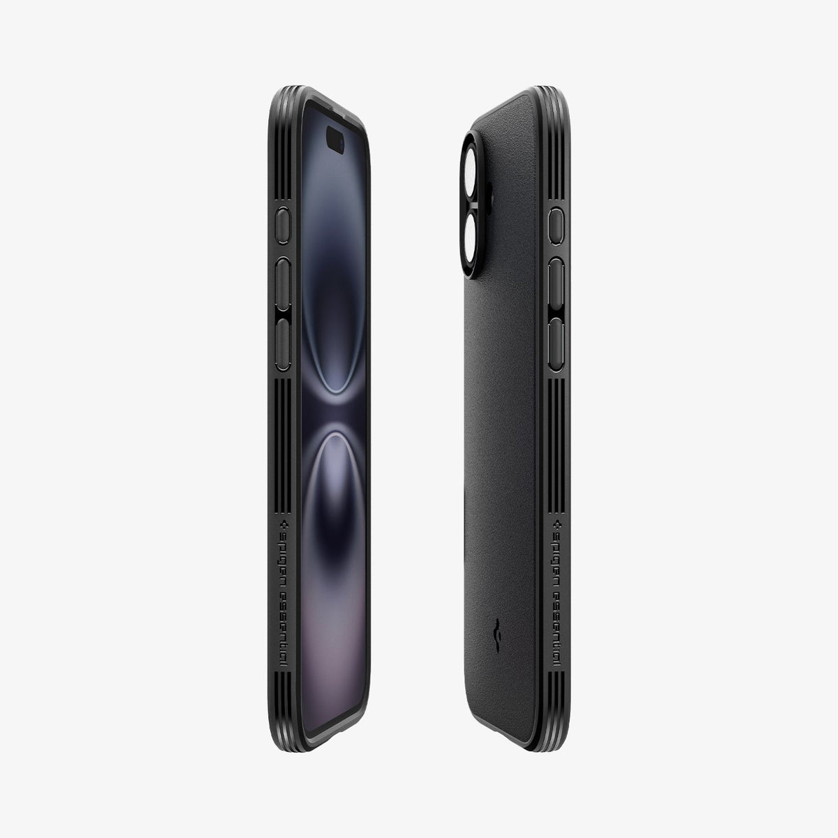 ACS08219 - iPhone 16 Sand Blast in Matte Black showing the back and front