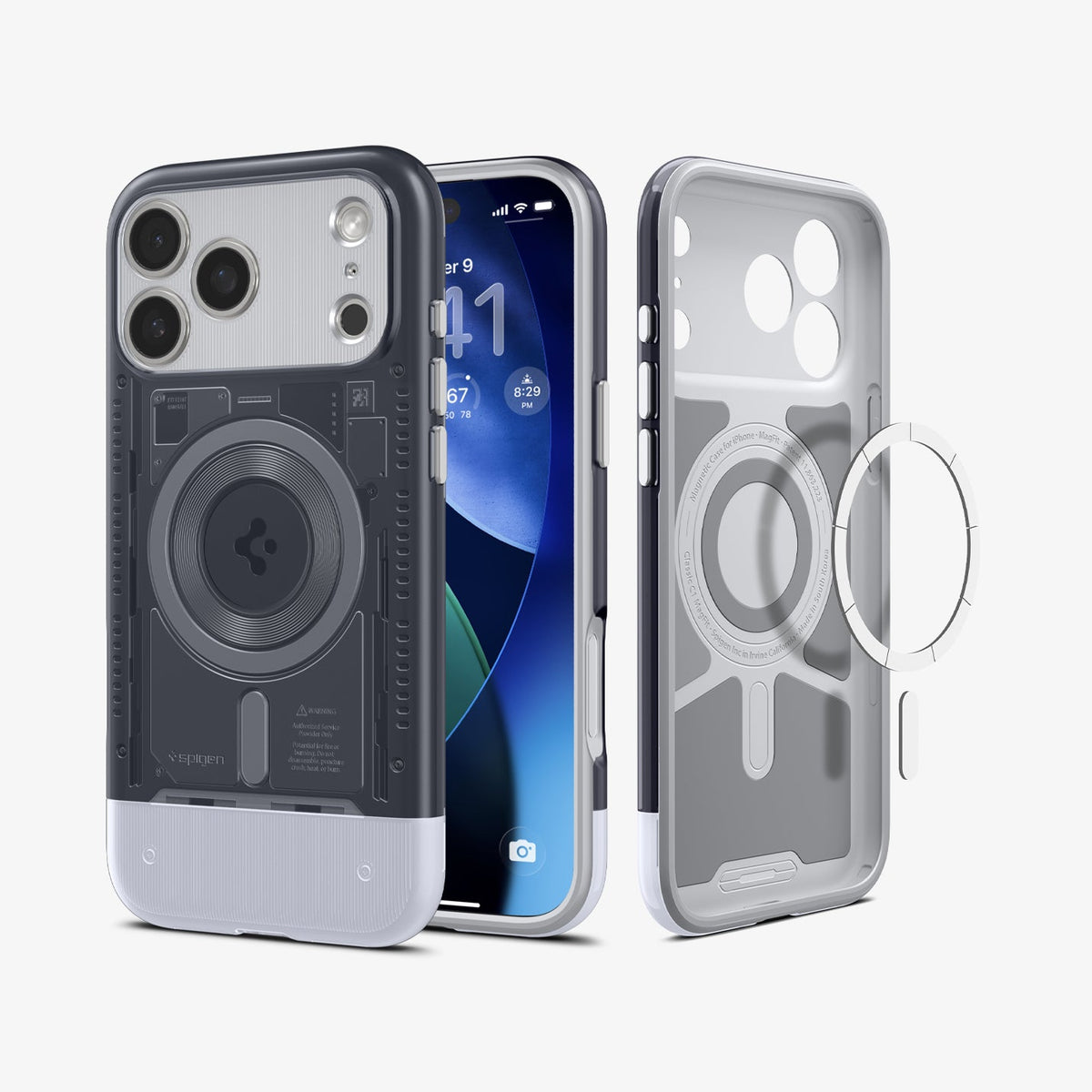 ACS09907 - iPhone 17 Pro Max Case Classic C1 (MagFit) in graphite showing the back and inside magnet ring layer