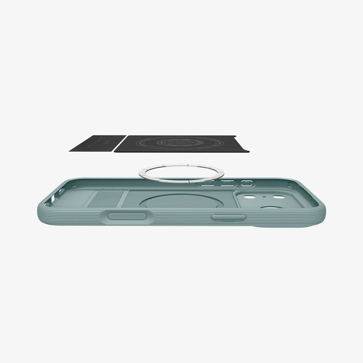 ACS09912 - iPhone 17 Pro Max Series Case Parallax S (MagFit) in green showing the back layer hovering above the device