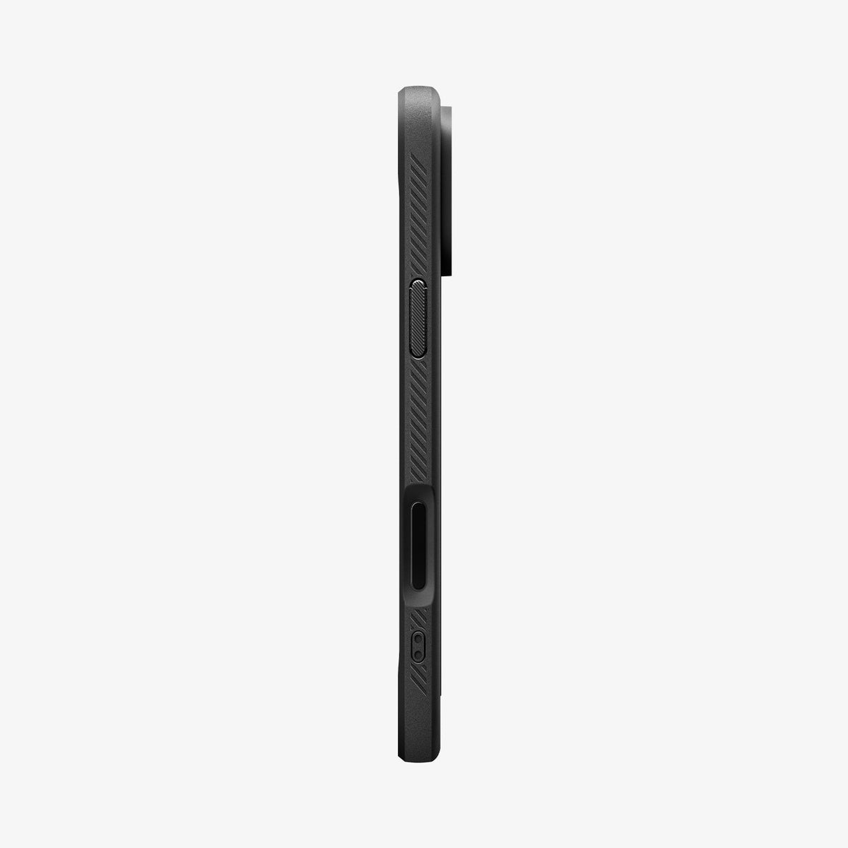 ACS09940 - iPhone 17 Pro Rugged Armor (MagFit) in Matte Black showing the side with volume buttons