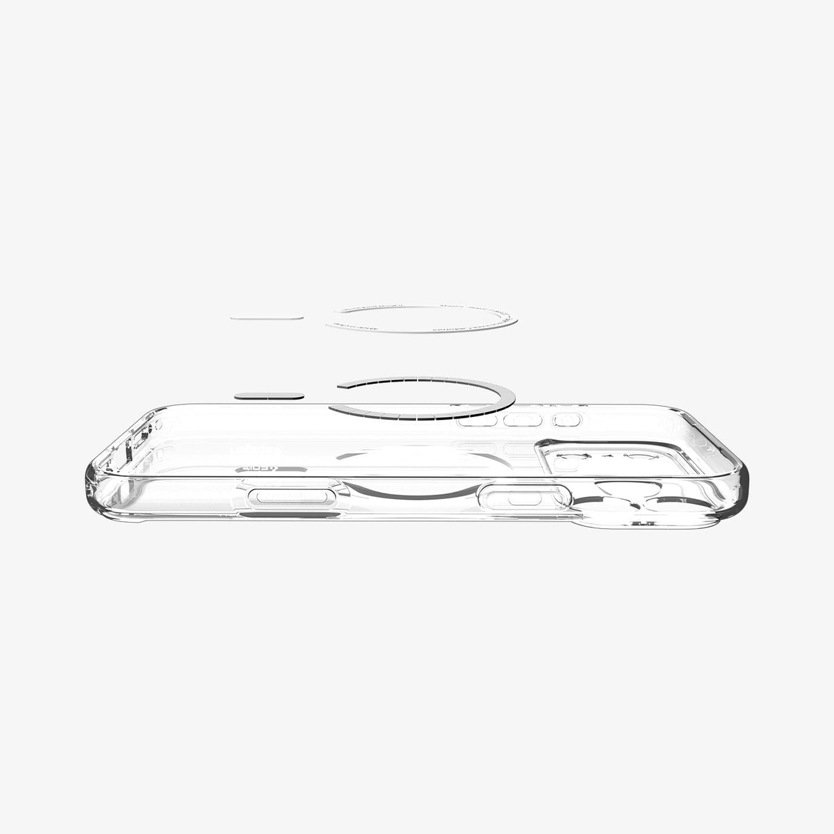 ACS10067 - iPhone 18 Pro / iPhone 17 Pro Ultra Hybrid (MagFit) in Clear Graphite showing layer and magfit magnet above the case