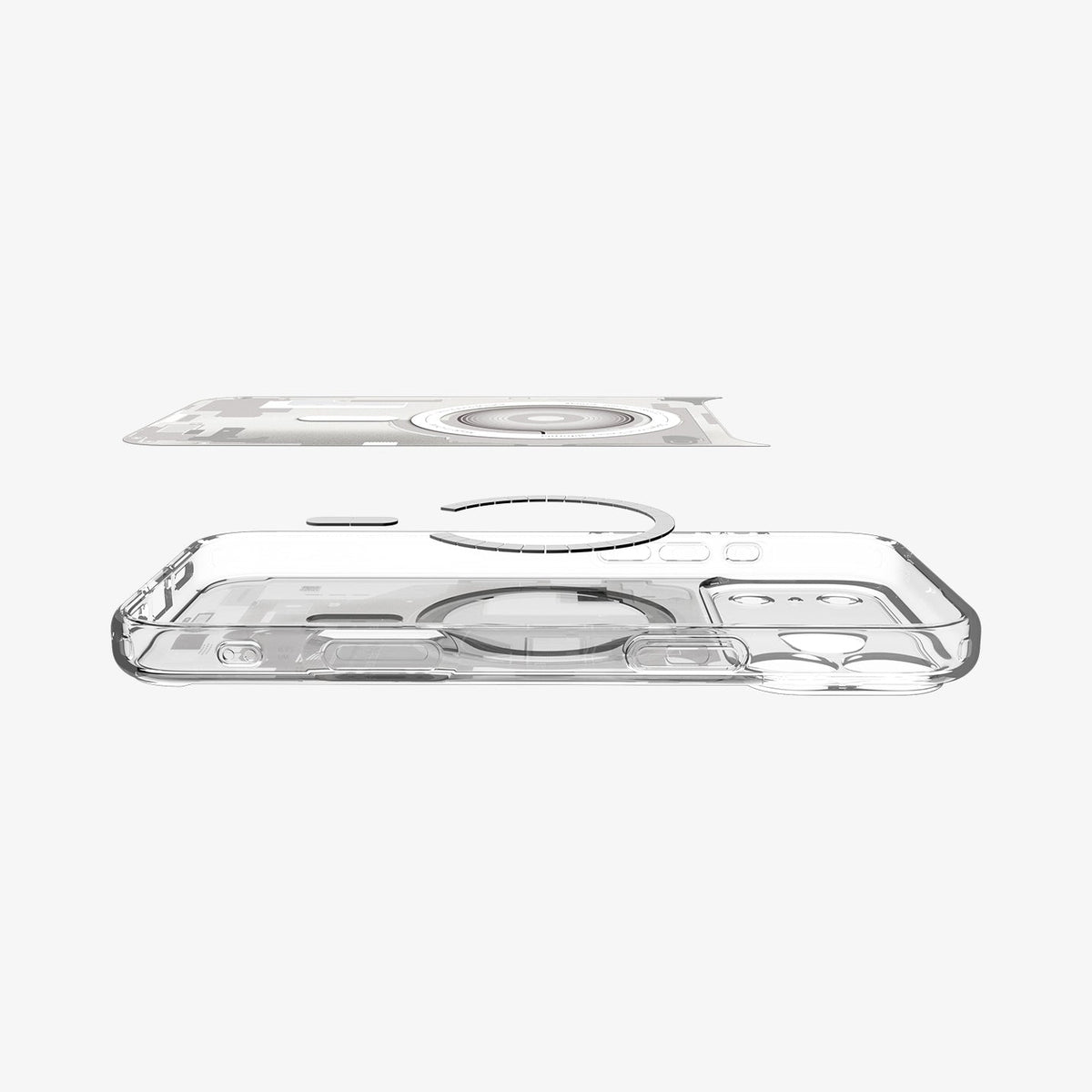 ACS10071 - iPhone 18 Pro / iPhone 17 Pro Ultra Hybrid Zero One (MagFit) White showing the layered construction with an integrated magnetic ring and printed back design